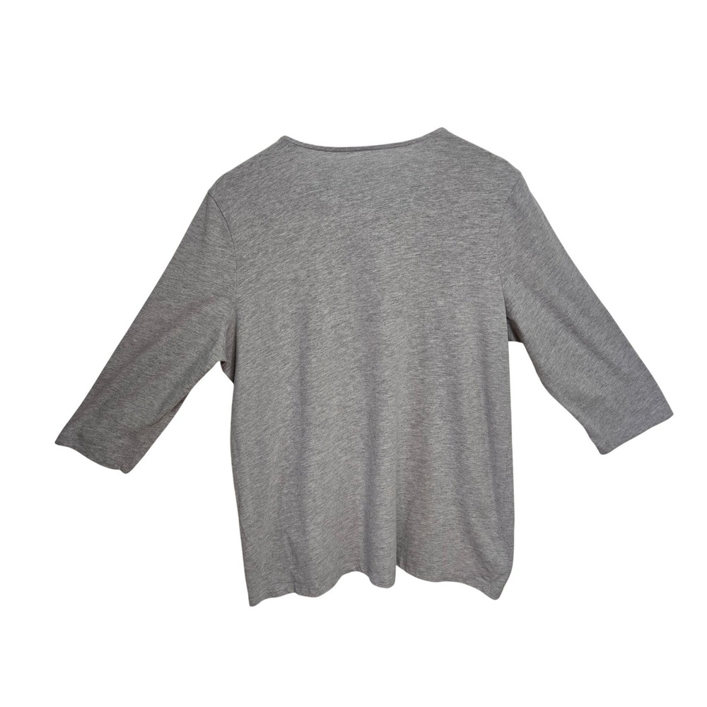 Coral Bay Womens XL Gray Embroidered V-Neck 3/4 Sleeve Knit Top RN 76235 - Picture 2 of 6